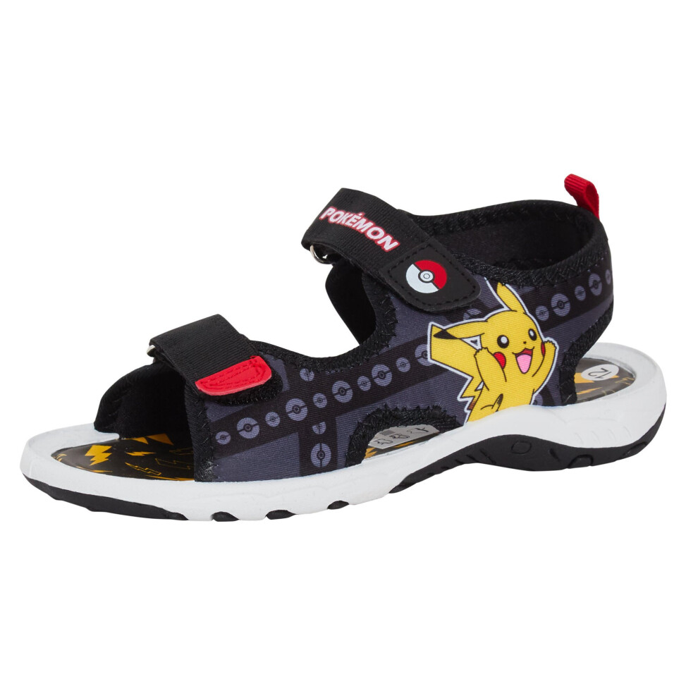 (9 UK Child) Pokemon Sports Sandals For Boys Kids Pikachu Open Toe Easy Fasten Summer Shoes