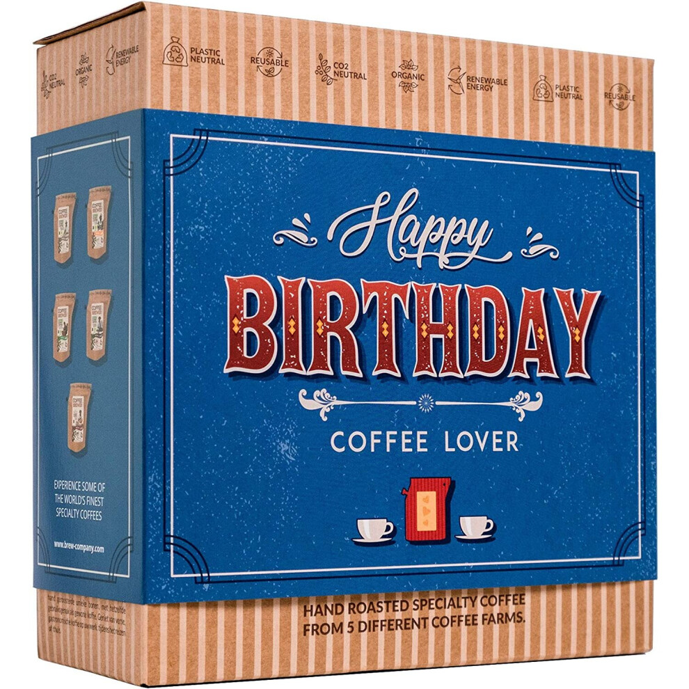 Gourmet Birthday Coffee Gift Set for Men & Women 5 of the World's Finest Single Estate Specialty & Organic Coffees Brew & Enjoy Anytime, Anywhere