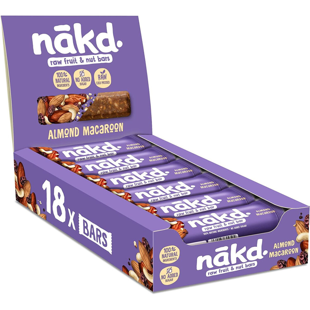 Nakd Almond Macaroon Natural Fruit & Nut Bars - Vegan - Healthy Snack - Gluten Free - 35g x 18 bars