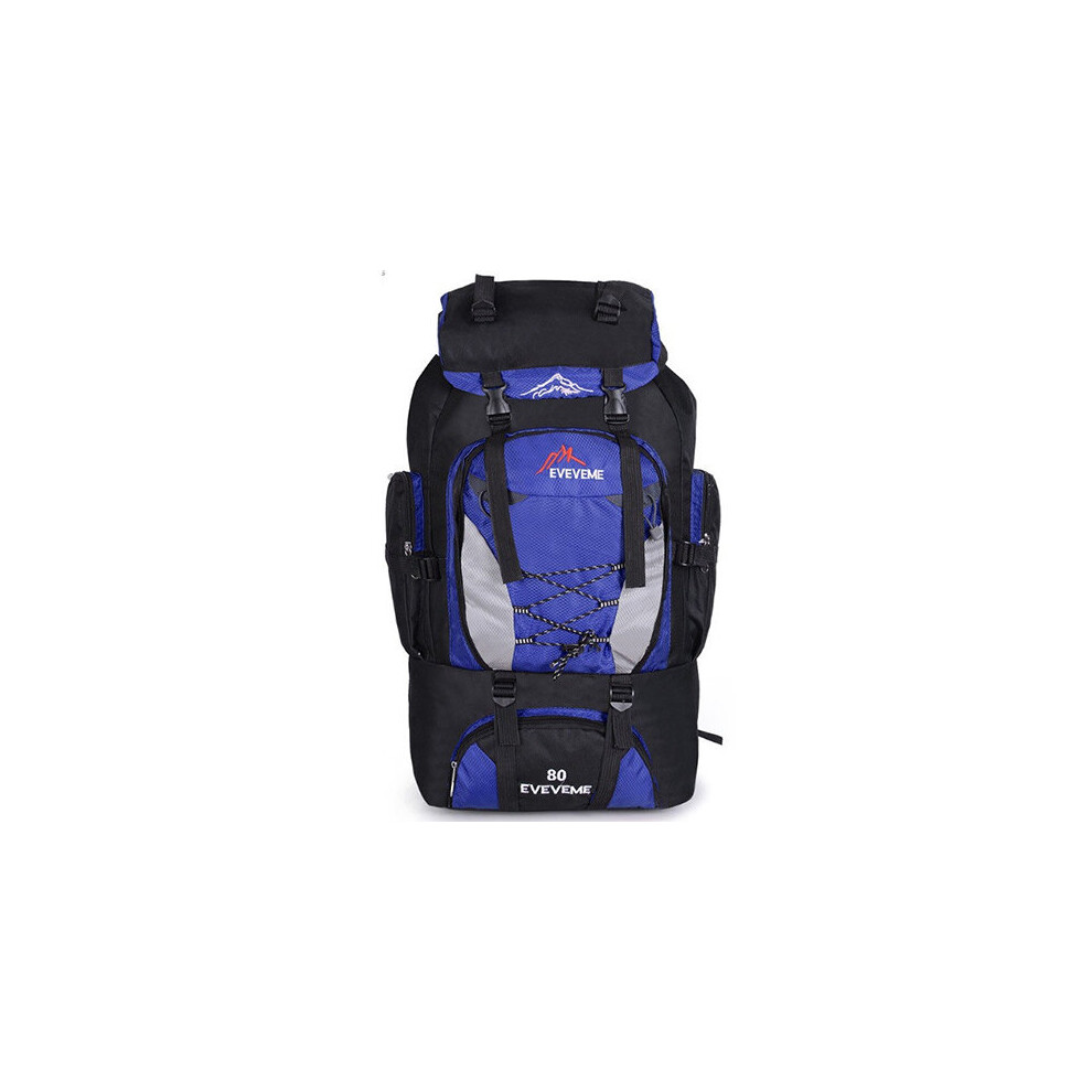 (Blue) 80L Waterproof Large Nylon Camping Backpack Outdoor Travel Hiking Luggage Bag