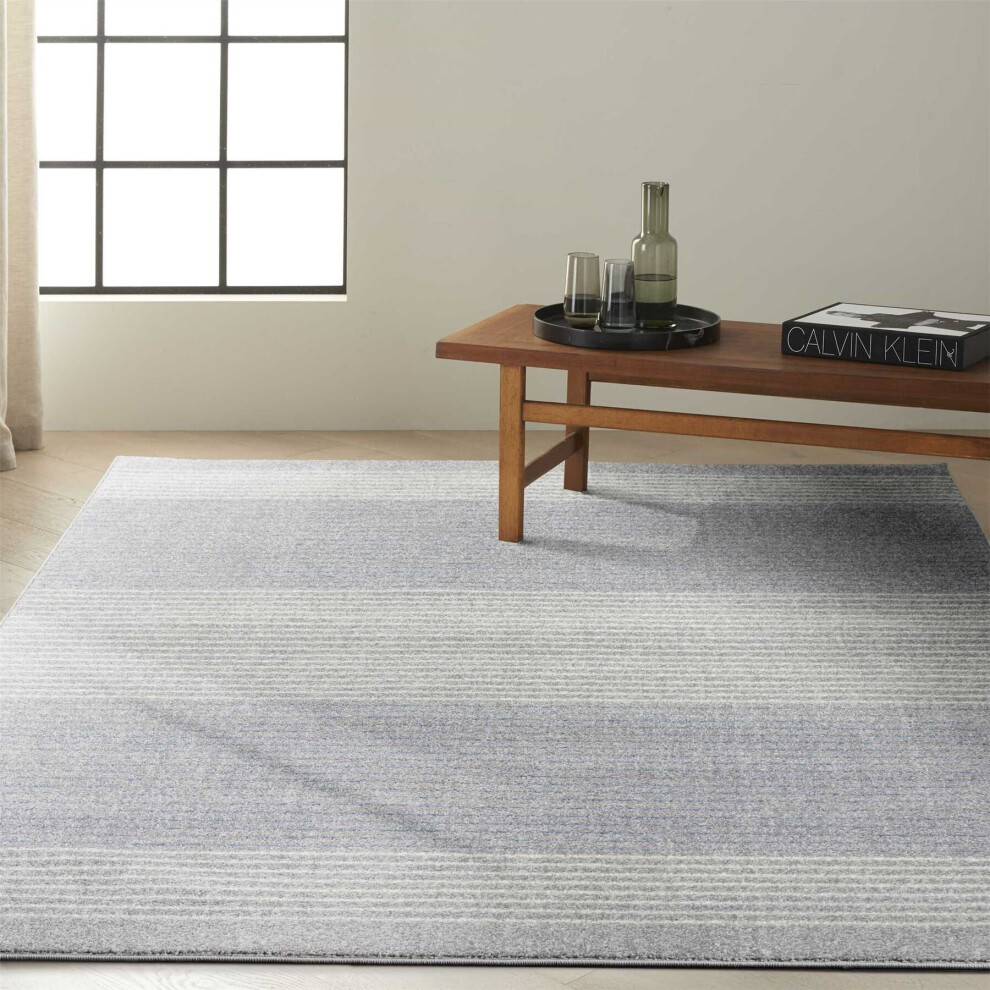 (Extra Large  229x300cm) Calvin Klein Stripe Designer Rugs CK001 River Flow RFV06 in Blue Grey