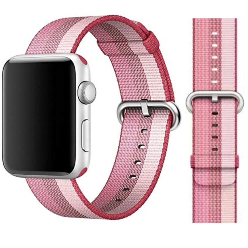 (Berry) Apple Woven Nylon Watch Strap with Buckle 42mm 45mm 44mm