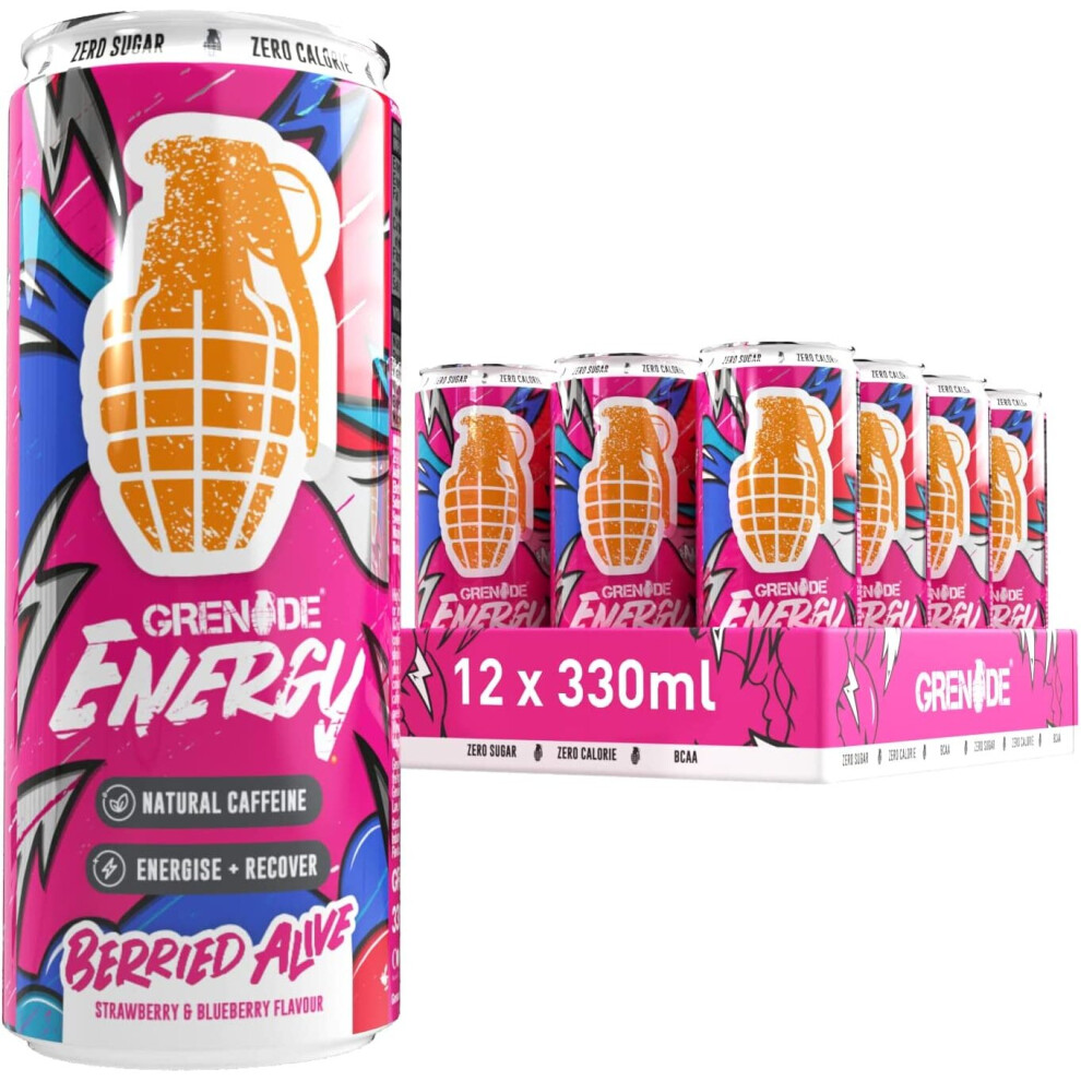 Grenade Energy, Berried Alive, 330 ml (Pack of 12) - Natural Caffeine, Zero Sugar with BCAAs & Vitamins