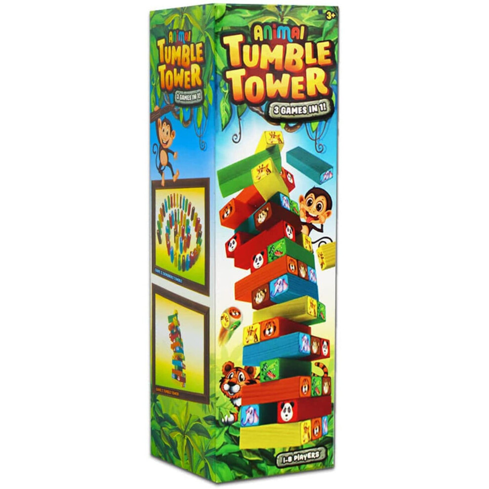 Wooden 3 In 1 Animal Block Stacking Tumble Tower Jenga Toy Play Game