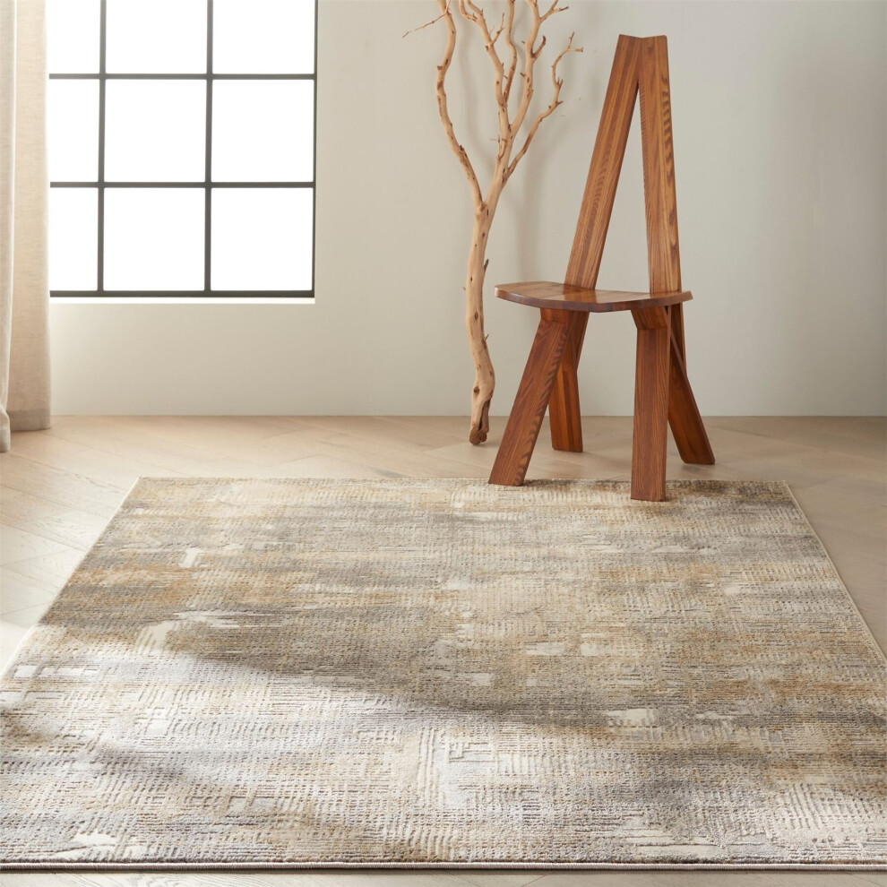 (Extra Large  305x244cm) Calvin Klein Rush Designer Abstract Rugs CK951 Grey Beige