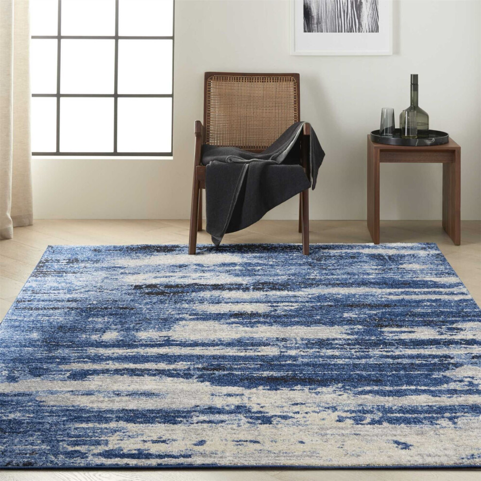 (Large 160x221cm) Calvin Klein Abstract Designer Rugs CK001 River Flow RFV01 in Blue Grey