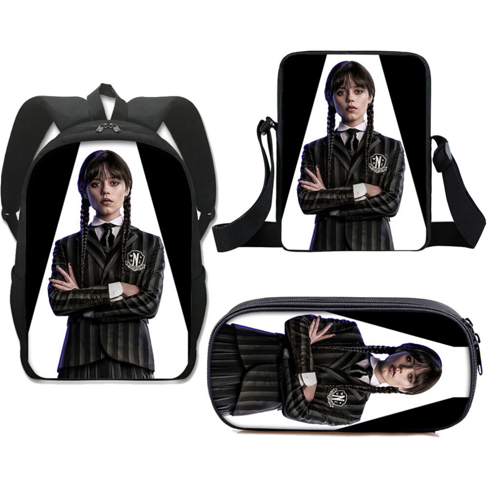 (Wednesday) 3pcs Wednesday The Adams Family Backpack Shoulder Bag Pencil Case Set Kids Gift
