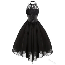 (Black, L) Women Retro Lace Corset Dress Party Palace Costume