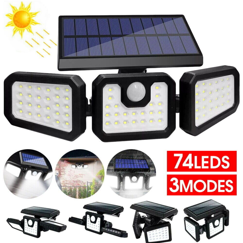 (  74 LED - 2PCS) Solar Power PIR Motion Sensor Wall Lights 100 LED Outdoor Garden Security