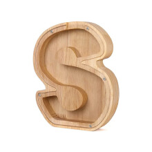 (S) Twenty-six Letter Wooden Piggy Bank Coin Money Solid Wood Saving Box Coins Storage Desktop Ornament Decor Crafts Christmas Gifts