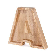 (A) Twenty-six Letter Wooden Piggy Bank Coin Money Solid Wood Saving Box Coins Storage Desktop Ornament Decor Crafts Christmas Gifts