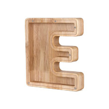 (E) Twenty-six Letter Wooden Piggy Bank Coin Money Solid Wood Saving Box Coins Storage Desktop Ornament Decor Crafts Christmas Gifts