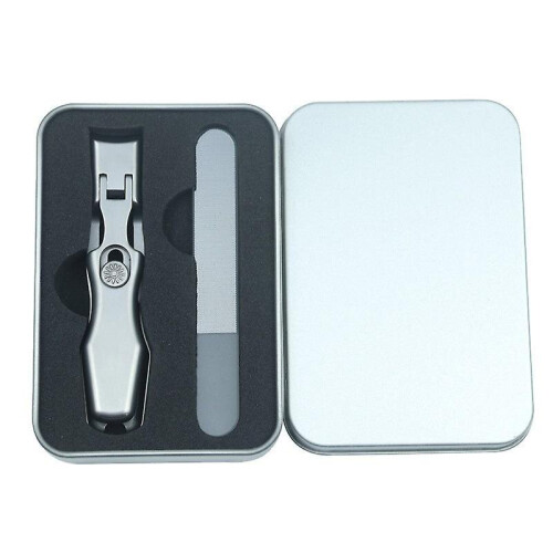 (Silver) Fingernail Clippers Sharp Wide Teeth Nail Cutter With Nail File For Thick Nails