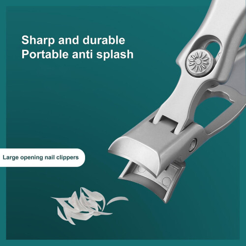 (Silver) Fingernail Clippers Sharp Wide Teeth Nail Cutter With Nail File For Thick Nails 1
