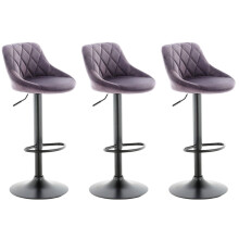 Set of 3 Grey VALENCIA Velvet Bar Stools, swivel height adjustable bar stools