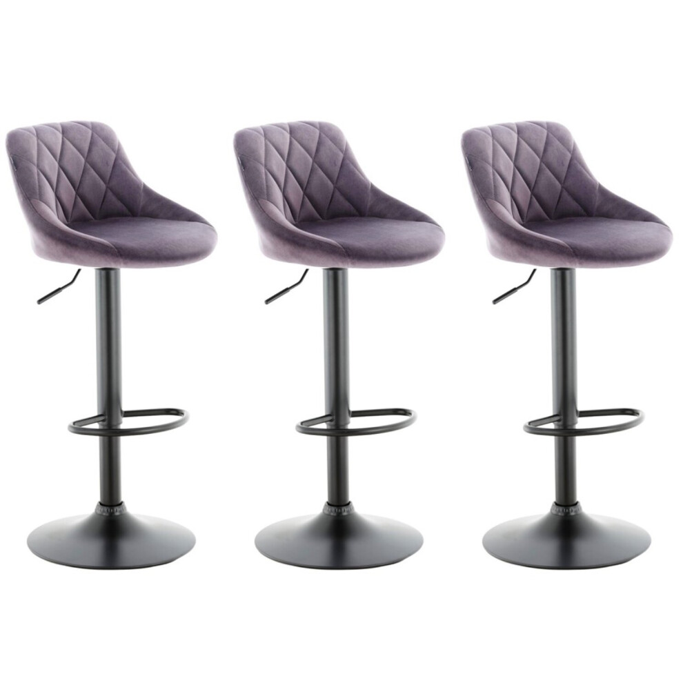 Millies Design Set Of 3 Grey Valencia Velvet Bar Stools, Swivel Height Adjustable Bar Stools Black,Grey
