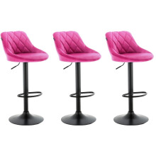 Set of 3 Pink Valencia Velvet Gas Lift Bar Stools - 360 Swivel, Height Adjustable, Matte Black Metal Base