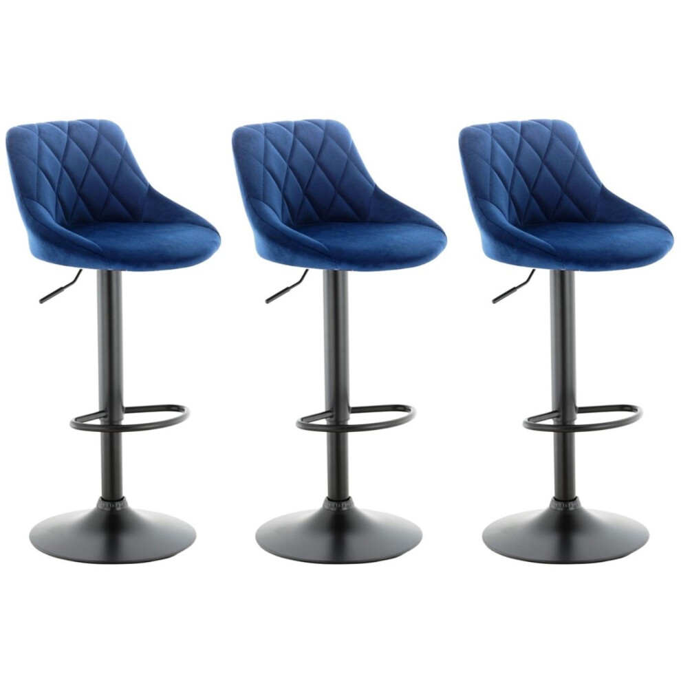 Set of 3 Blue VALENCIA Velvet Bar Stools, swivel height adjustable bar stools