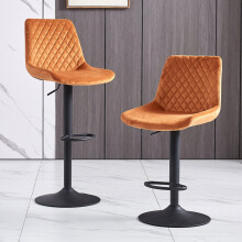 (Orange) 2pcs Velvet Bar Stools Swivel Gas Lift Rest Chair