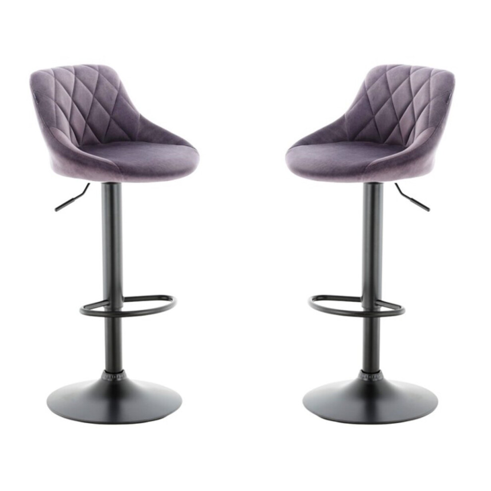 Set of 2 Grey VALENCIA Velvet Bar Stools, swivel & height adjustable