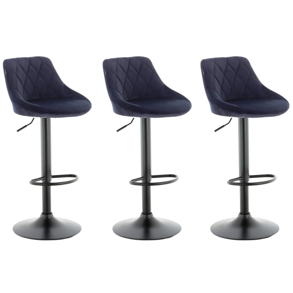 Millies Design Set Of 3 Valencia Velvet Gas Lift Bar Stools - Matte Metal, 360 Swivel, Height Adjustable Black