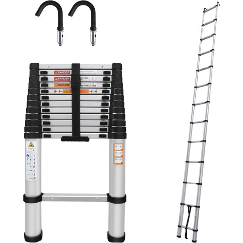 (5M with Roof Hooks) Telescopic Extendable Ladder 2.6M 3.2M 3.8M 4.4M