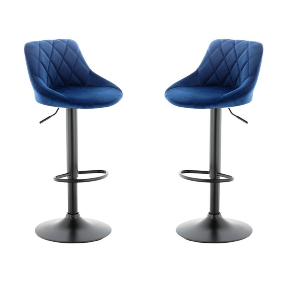Millies Design Set Of 2 Blue Valencia Velvet Bar Stools, Swivel & Height Adjustable Blue,Black