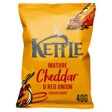 KETTLE Chips Mature Cheddar & Red Onion Crisps 40g (Pack of 18)