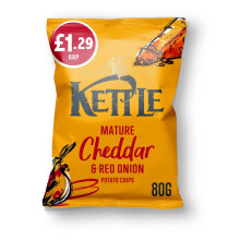 KETTLE Chips Mature Cheddar & Red Onion Crisps 80g (Pack of 12)
