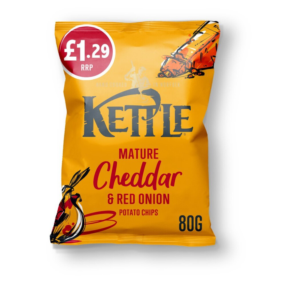 Kettle Chips Mature Cheddar & Onion Crisps 80G (Pack Of 12) Red