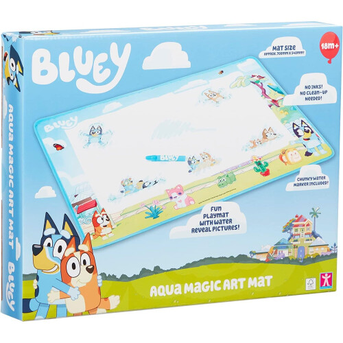 Bluey Bluey Aqua Magic Art Mat 700x500mm with Water Pen - Mess-Free, Reusable Drawing Surface (Code 7838)