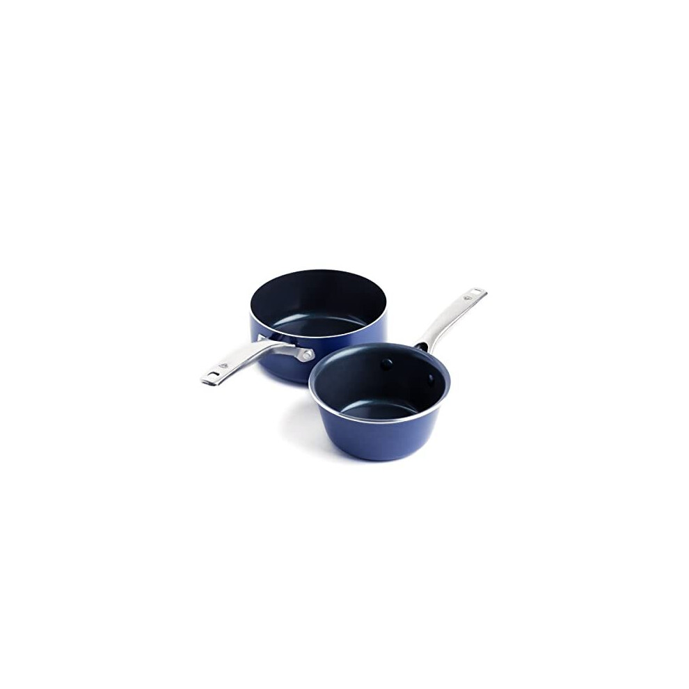 Blue Diamond Cookware Diamond Infused Ceramic Nonstick, 1Qt And 2Qt Saucepan Pot Set, Pfas-Free, Dishwasher Safe, Oven Safe, Blue