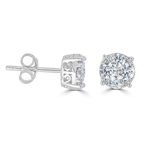 1/4Ct Women Round Diamond Stud Earrings Set In Sterling Silver 1