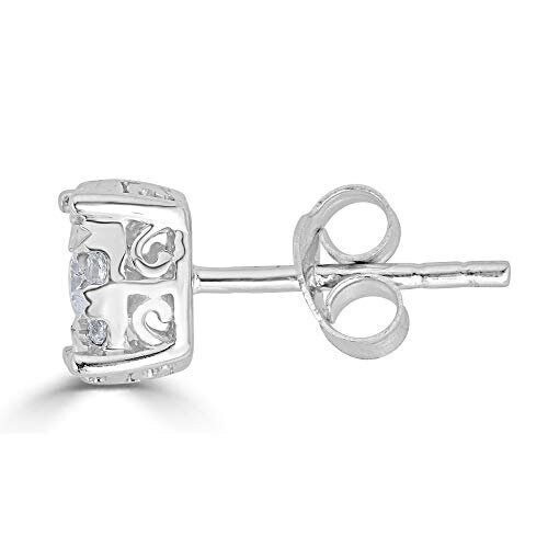 1/4Ct Women Round Diamond Stud Earrings Set In Sterling Silver 2