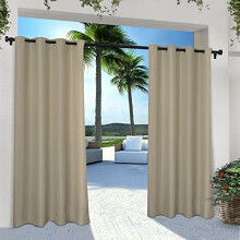 Exclusive Home Indoor/Outdoor Solid Cabana Grommet Top Curtain Panel, Taupe, 54X84, 2 Piece