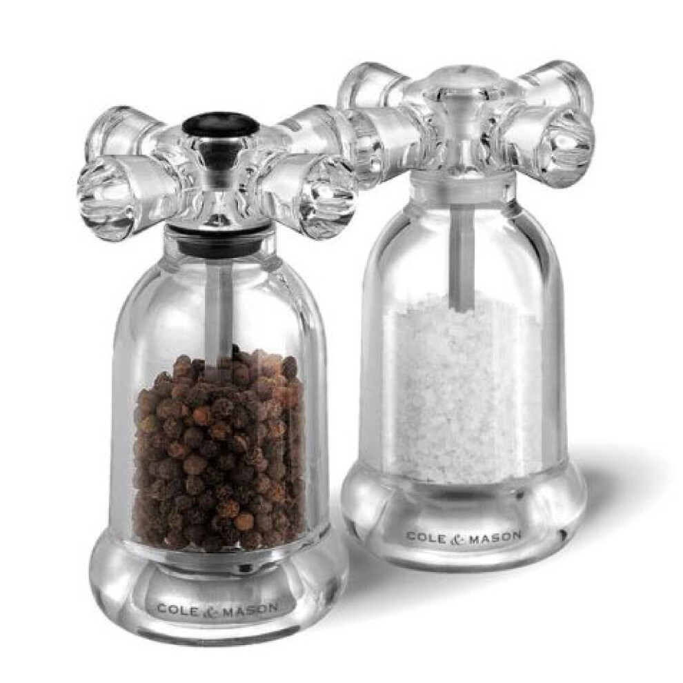 Cole & Mason Tap Salt And Pepper Grinder Set - Acrylic Mills Include Precision Mechanisms And Premium Sea Salt And Peppercorns