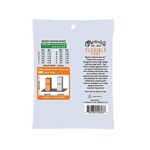 Martin Guitar Authentic Acoustic Flexible Core Ma500Fx, 92/8 Phosphor Bronze, Extra Light 12-String Guitar Strings 1