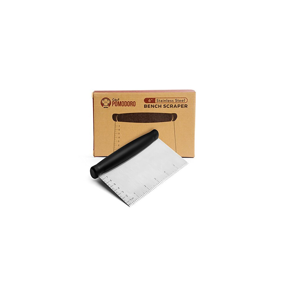 Chef Pomodoro Multi-Purpose 6-Inch Bench Scraper, Pizza Dough Scraper, Stainless Steel Chopper, Heavy Duty