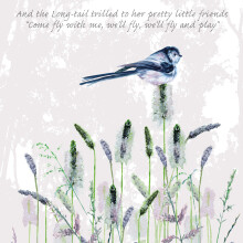 Tuppence A Bag Longtail Tit Fly & Play Bird Themed Bird Art Greeting Card Blank Inside