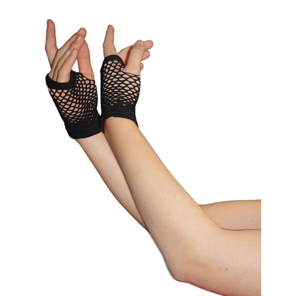 Black Fingerless Short Fishnet Gloves