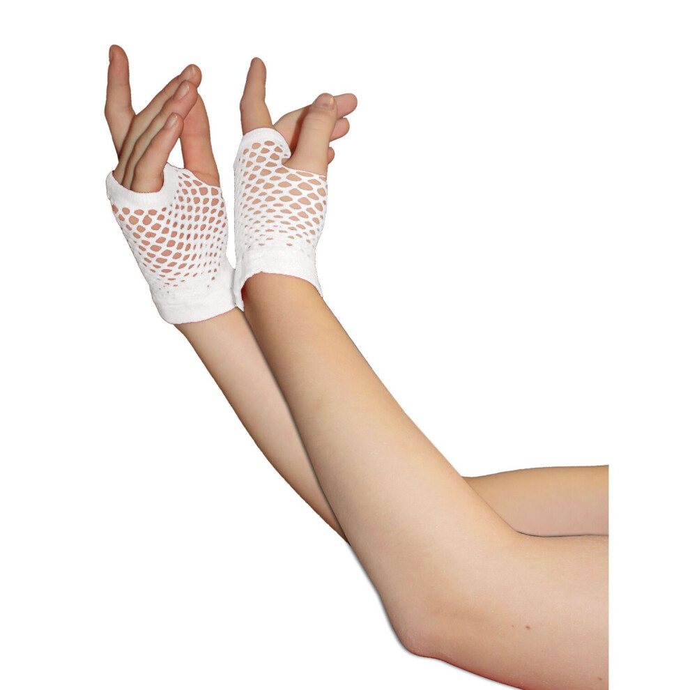 White Fingerless Short Fishnet Gloves