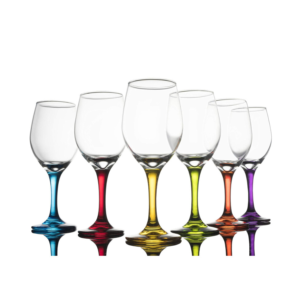 Trinkware Colored Stem Wine Glasses Set Of 6 - Multi Yellow, Orange, Purple, Blue, Red, Green - Fun Party Wine Goblets -11Oz