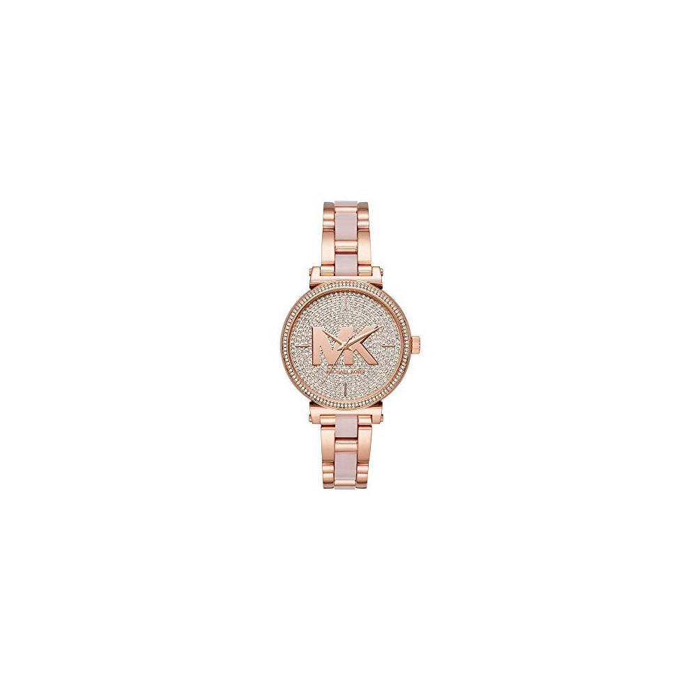 Michael Kors Womens Sofie Stainless Steel Quartz Watch With Stainless-Steel-Plated Strap, Rose Gold, 14 (Model: Mk4336)