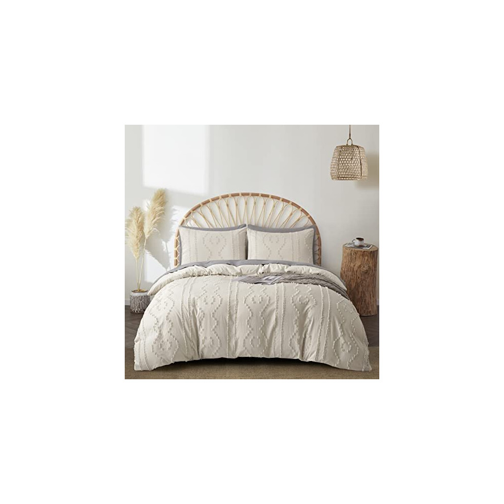 Bedazzled Duvet Covers Queen Size,3Pcs Soft And Embroidery Shabby Chic Boho Bedding Sets,100% Washed Microfiber Tufted Comforter Cover Set,Beige