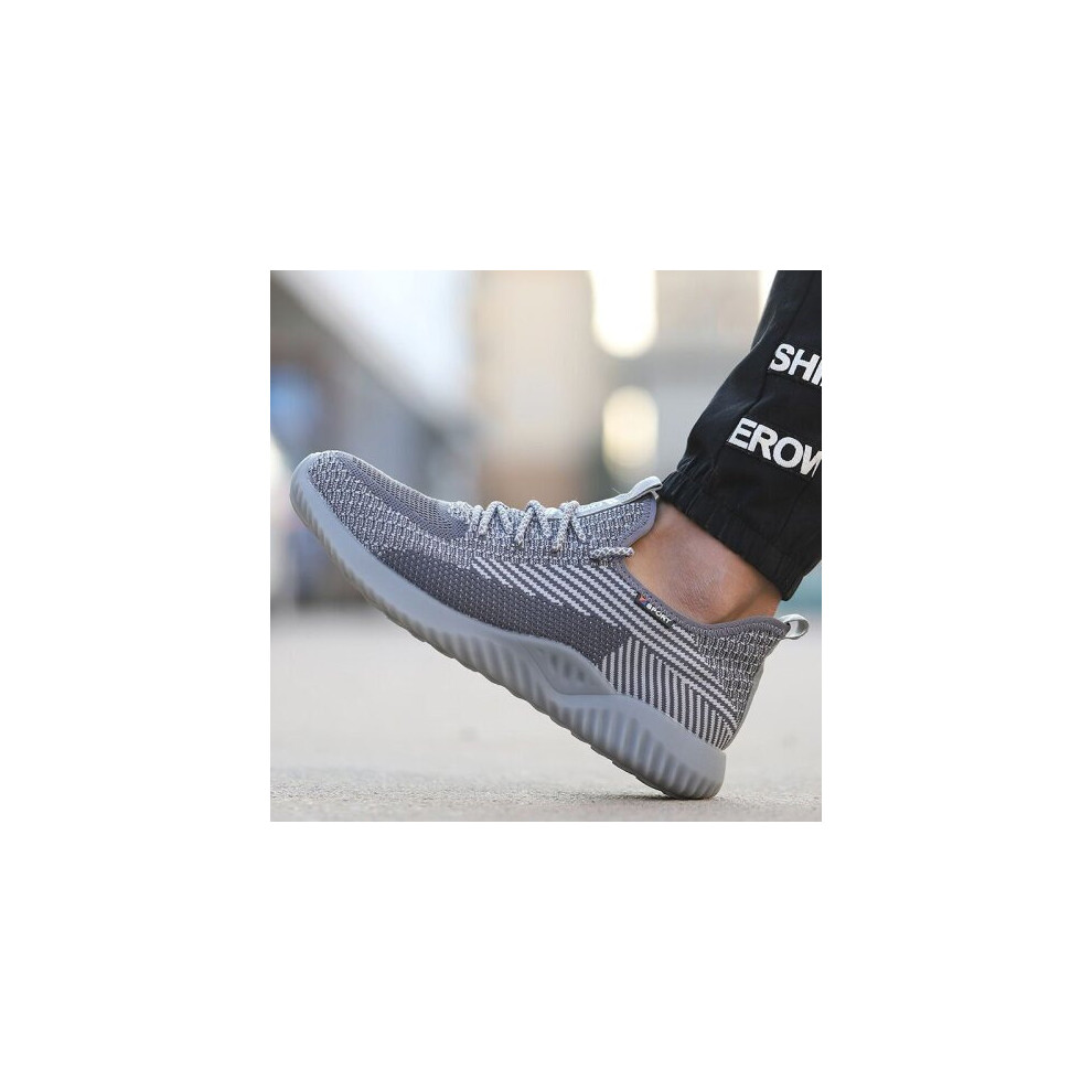 (Grey, EU44) Men's Steel Toe Safety Trainers Work Hiking Shoes Breathable Outdoor Work Anti-smashing Anti-puncture Work Shoes