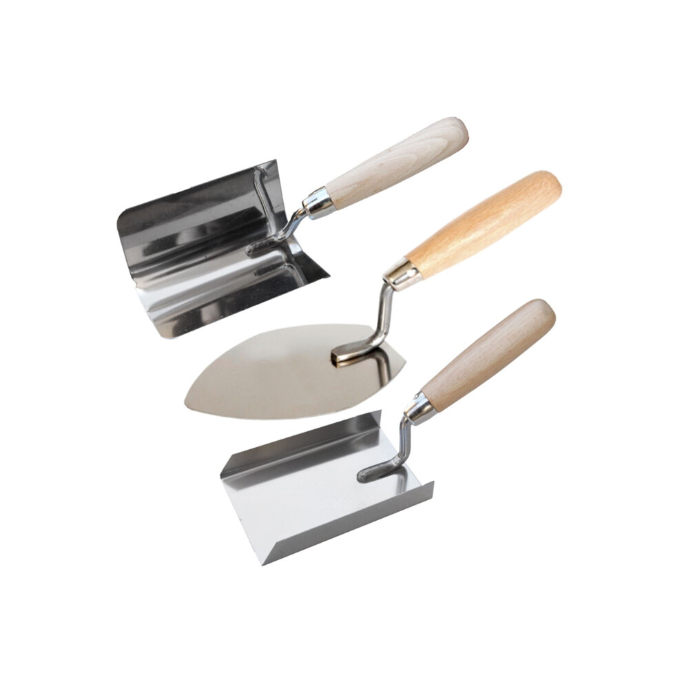 (All sizes & shapes - 3 PCS) Stainless Steel Margin Trowel - Toolty, Plastering Trowel - Tearr, Showel, Semicircular Shaped  - for brickwork, slabing,