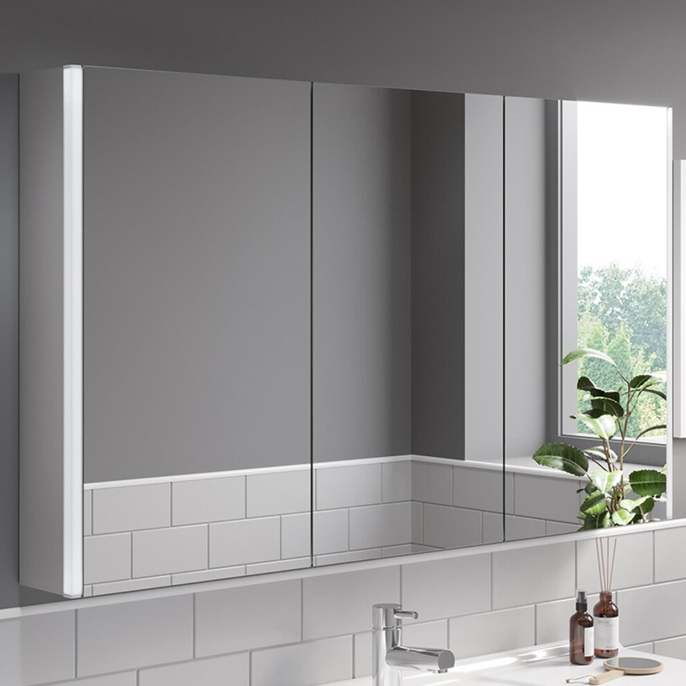 Triple Door Bathroom LED Mirror Cabinet Wall Mounted Shaver Demister 1200x700mm