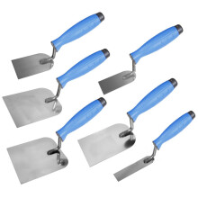 (Set 6 PCS - all sizes) Stainless Steel Stucco Trowel Toolty, Wall Putty Trowel, Plastering Trowel, Finishing Trowel - for brickwork, slabing, plastering - Rubber Handle