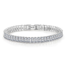 925 Sterling Silver Tennis Bracelets Rectangle Zirconia Link Bracelet