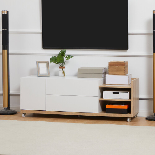 TV Stand with Wheels, Drawers and Storage Shelves Living